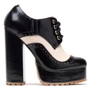 Jeffrey Campbell Black and Cream Lace Up Boots